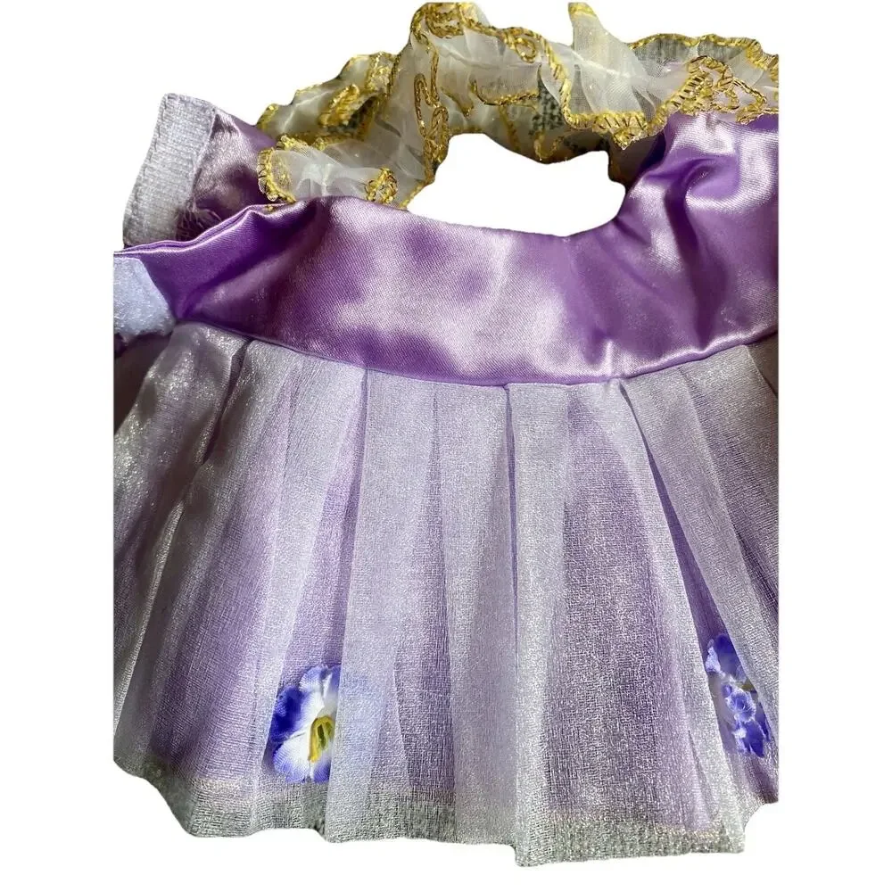 Build A Bear Ballerina Purple Satin Dress Ballet Shoes Tutu Costume Hair Bow.